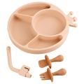 Baby Feeding Set,silicone Divided Plate with Suction,spoon,fork Set 2