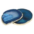 4pcs Agate Slice Blue Coaster Tray Decorative Design Gold Edges