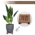 2pcs Wooden Flower Pot Rack Removable Tray Plant Stand with Wheel