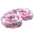 Baby Crib Bumper Knotted Braided Plush(2 Meters, White-gray-pink)