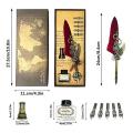 Antique Quill Feather Set Steampunk Calligraphy Pen Set Wine Red