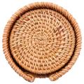 6pcs/ Drink Coasters Set Round Tableware Rattan Weave Diameter 8cm