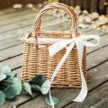 Woven Rattan Totes with Bow and Cloth Lining, Beach Bag,square Basket