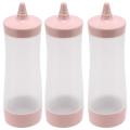 3x Squeeze Bottle Kitchen Accessories Plastic Pink + Transparent