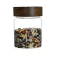 Wood Lid Glass Airtight Canister Food Sealed Grounds Candy Jars A