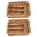 2x Kitchen Cutlery Storage Basket 4 Compartments Rattan Storage Tray