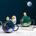 Kids Ceramic Mugs 420ml Planet Tea Cup with Lid Astronaut Mug -1