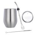 Stainless Yerba Tea Set Tea Cup with Lid Spoon Straw Brush,silver