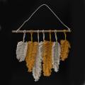 Hand-made Macrame Feather Cotton Woven Leaves Wall Tapestry