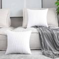 2 Decor Pillow Covers Striped Velvet Corduroy for Sofa, Pure White