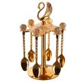 Decorative Swan Base Holder with 6 Spoons for Fruit Ice Cream Cake A