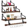 Wall-mounted Shelf Set Rustic Wooden Wall Shelf with Rails and Bar