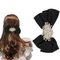 2pcs Bowknot Pearl Clip Headdress Sweet Girl Heart Hairpin (black)