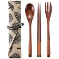 8 Pcs Wooden 9inch Japanese Spoon Fork Set Kitchen Wooden Cutlery Set