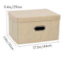 Large Capacity Cotton Linen Folding Storage Box with Lid Beige