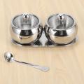 Sugar Bowl with Lid and Spoon,2 Stainless Steel Spice Jars Set,silver