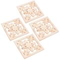 4pcs Wood Carved Applique Frame Onlay Unpainted Furniture for Cabinet