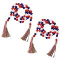 2 Pieces Plaid Wood Bead Garland, with Jute Rope for Decoration(b)