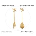 5spoon+5forks Stainless Steel Leaf Spoon Fork Dessert Spoons, Golden