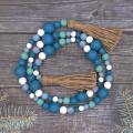 2 Pack Rustic Wooden Bead Garland with Tassel for Decor, 55in Length