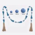 2 Pack Rustic Wooden Bead Garland with Tassel for Decor, 55in Length