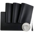 4pcs Heat-resistant Artificial Leather Placemats, Waterproof, (black)