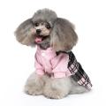 Plaid Dog Hoodie Dress Skirt Outfits with Hat Fall and Winter Pet -m