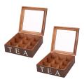 Wooden 9 Grids Tea Box Tea Bags Container Storage Box-red Wine Color