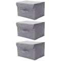 3x Cotton Linen Fabric Folding Cd Storage Boxes Foldable Bins Toys