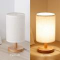 Round Bedside Lamp with Fabric Shade and Solid Wood for Living Room