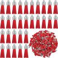 100pcs Keychain Tassels Faux Suede Leather Tassel Pendants (red)