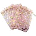 100 Pcs 9x12cm Heart Printed Pink Organza Bags