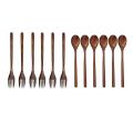 12pcs Tableware: 5 Pcs Wooden Forks & 6 Pcs Wooden Spoons Soup Spoons