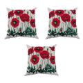 3x Oil Painting Red Poppy Linen Cover 18 Inch X18 Inch: Red + Green