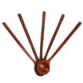 5 Pieces Korean Style Natural Natural Wood Long Handle Round Spoons