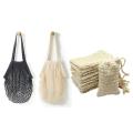 2pcs Portable Reusable Mesh Cotton Net String Bag New (black,beige)