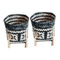 3x Plant Stand Hand Woven Rattan Straw Basket for Plant Pots Stands
