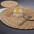 2pcs 30cm Natural Water Gourd Placemat Round Woven Rattan Table Mat