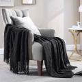 Rhombus Acrylic Knit Woven Blanket,with Tassel for Travel Picnic, A