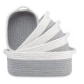 Rectangle Storage Basket Set Cotton Rope Woven Baskets Gray+white