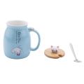 Cat Heat-resistant Cup Color Cartoon with Lid Cup Ceramic Mug Skyblue