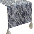 Woven Boho Table Runner, Cotton Braided Coffee Table Runner Blue