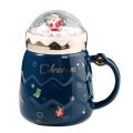 Christmas Mug Ceramic Figurines with Lid Home New Year Gift Blue
