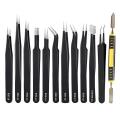 12 Pcs Esd Tweezers Tools Anti-static Non-magnetic with Storage Bag