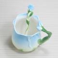 Ceramic Rose Flower Shape Teacups Breakfast Cups with Spoon-blue