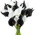 20pcs Calla Lily Wedding Bouquet Pu for Home Decor(black and White)