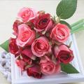 12pcs/lots Rose Flowers Wedding Bouquet Rose Silk(pink)