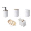 5pc Bamboo Bathroom Set Toilet Brush Holder Toothbrush Glass Cup Soap