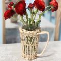 Vintage Rustic Rattan Cup Holder with Drinking Glass for Coffee Tea
