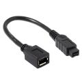 10cm 6 Pin Female to 1394b 9 Pin Male Firewire 400 to 800 Cable Black